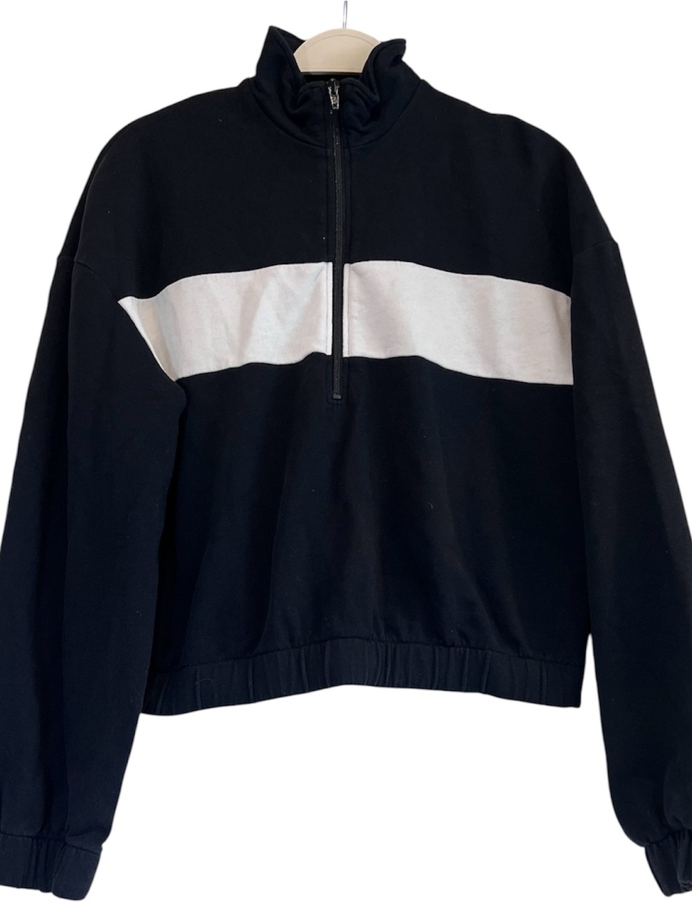 Hollister Women's Half Zip Pullover Sweatshirt Black White Size XS Athletic Spor